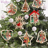 3D Christmas Wooden Pendant Christmas Tree Ornament DIY Santa Xmas Tree Decoration