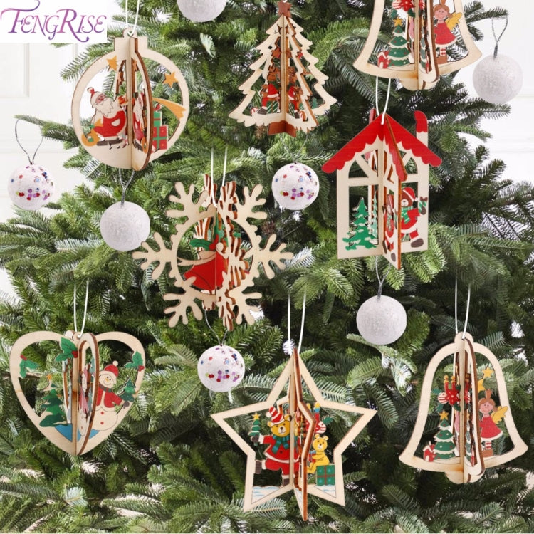 3D Christmas Wooden Pendant Christmas Tree Ornament DIY Santa Xmas Tree Decoration