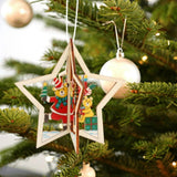 3D Christmas Wooden Pendant Christmas Tree Ornament DIY Santa Xmas Tree Decoration Star