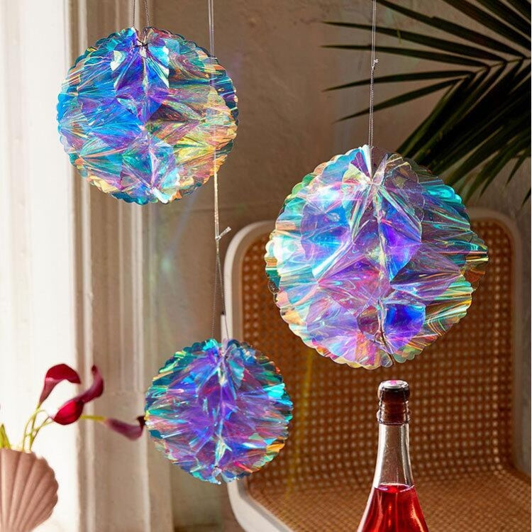 2 PCS Neon Film Honeycomb Ball Ornaments Wedding Birthday Party Decoration Supplies, 10cm, 15cm, 20cm, 25cm, 30cm