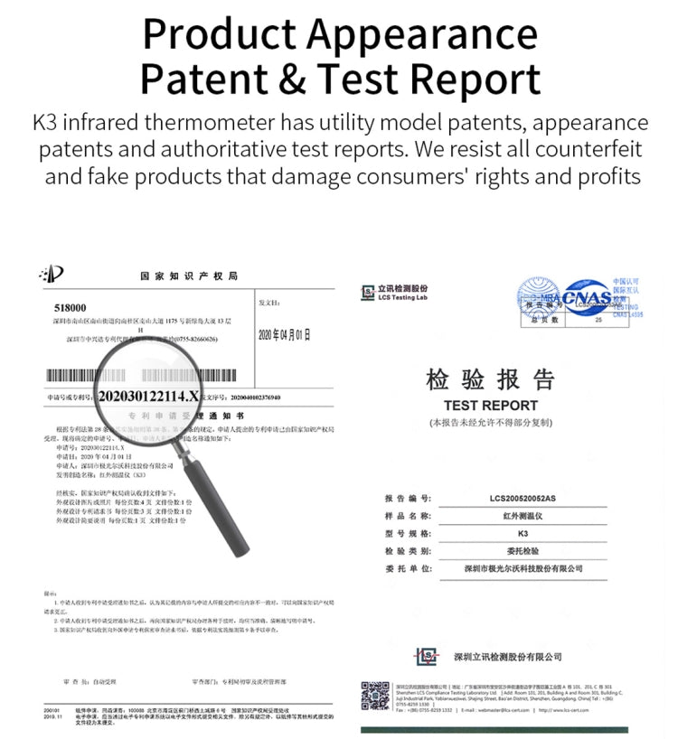 K3 Pro Handsfree Non-contact Forehead Body Light-sensitive Distance Sensor Infrared Thermometer, 2.8 inch LCD Display Screen, K3 Pro