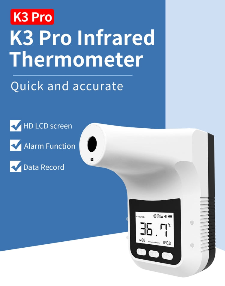 K3 Pro Handsfree Non-contact Forehead Body Light-sensitive Distance Sensor Infrared Thermometer, 2.8 inch LCD Display Screen, K3 Pro