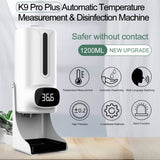 K9 Pro Plus Handsfree Non-contact Body Thermometer + 1000ml Automatic Non-contact Liquid Soap Dispenser with Base Mount, 15 Languages Voice Broadcast, K9 Pro Plus
