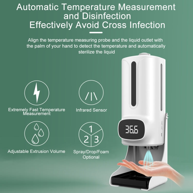 K9 Pro Plus Handsfree Non-contact Body Thermometer + 1000ml Automatic Non-contact Liquid Soap Dispenser with Base Mount, 15 Languages Voice Broadcast, K9 Pro Plus