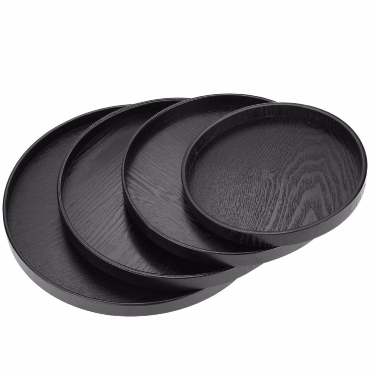 Creative Round Solid Wood Tea Tray Hotel Wooden Tay Storage Tray, Diameter: 27 cm, Black, Diameter: 27cm