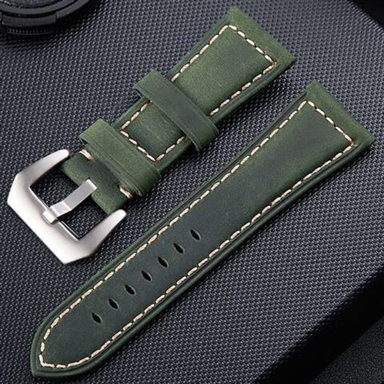 Crazy Horse Layer Frosted Silver Buckle Watch Leather Watch Band, Size: 24mm