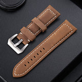 Crazy Horse Layer Frosted Silver Buckle Watch Leather Watch Band, Size: 24mm