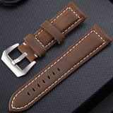Crazy Horse Layer Frosted Silver Buckle Watch Leather Watch Band, Size: 24mm