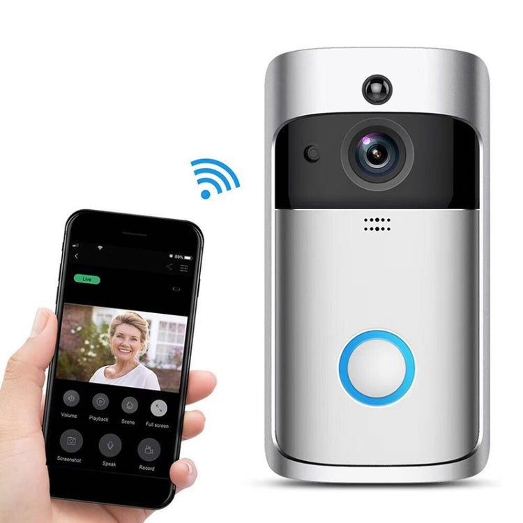 M4 720P Smart WIFI Ultra Low Power Video PIR Visual Doorbell with 3 Battery Slots,Support Mobile Phone Remote Monitoring & Night Vision & 166 Degree Wide-angle Camera Lens Silver