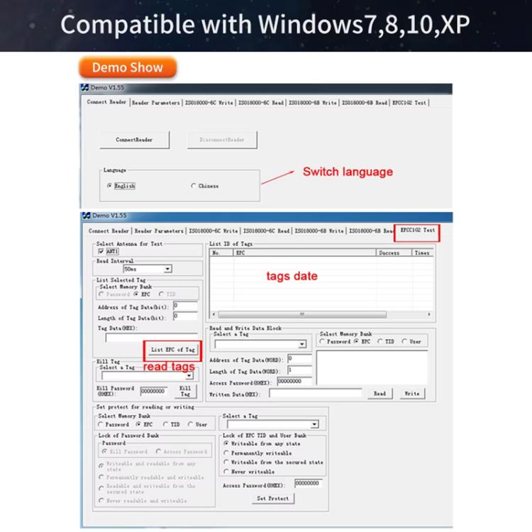 UHF RFID Desktop Reader / Writer Dual-Mode Output Electronic Tag Writer, UHF RFID Desktop Reader