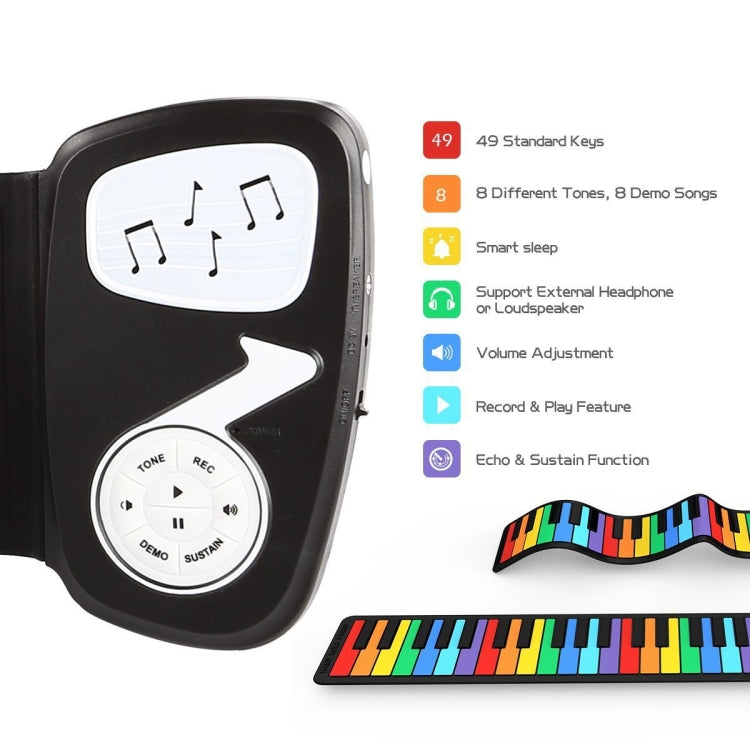 49-key Hand Roll Silicone Children Electronic Piano, colored