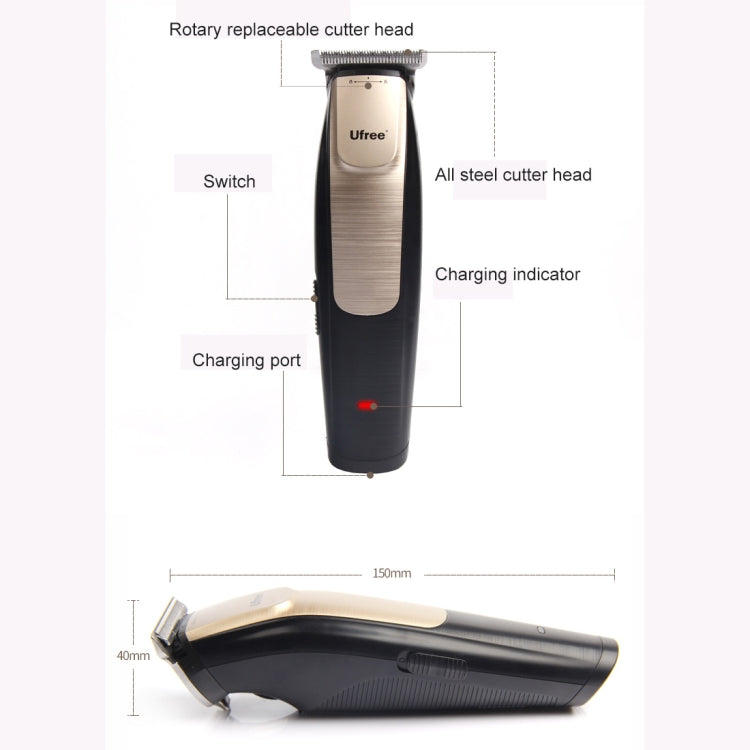 Ufree U-512 Professional Hair Salon Rechargeable Engraved Text Small Hair Clipper Hair Trimmer, EU Plug