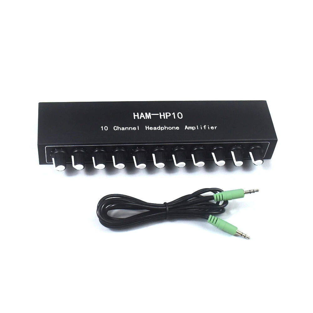 HAM-HP10 10 Channel Stereo Headphone Amplifier 1 Input 10 Output 12dB Gain NJM4556A 3.5mm Jack DC 12-24V Volume Control