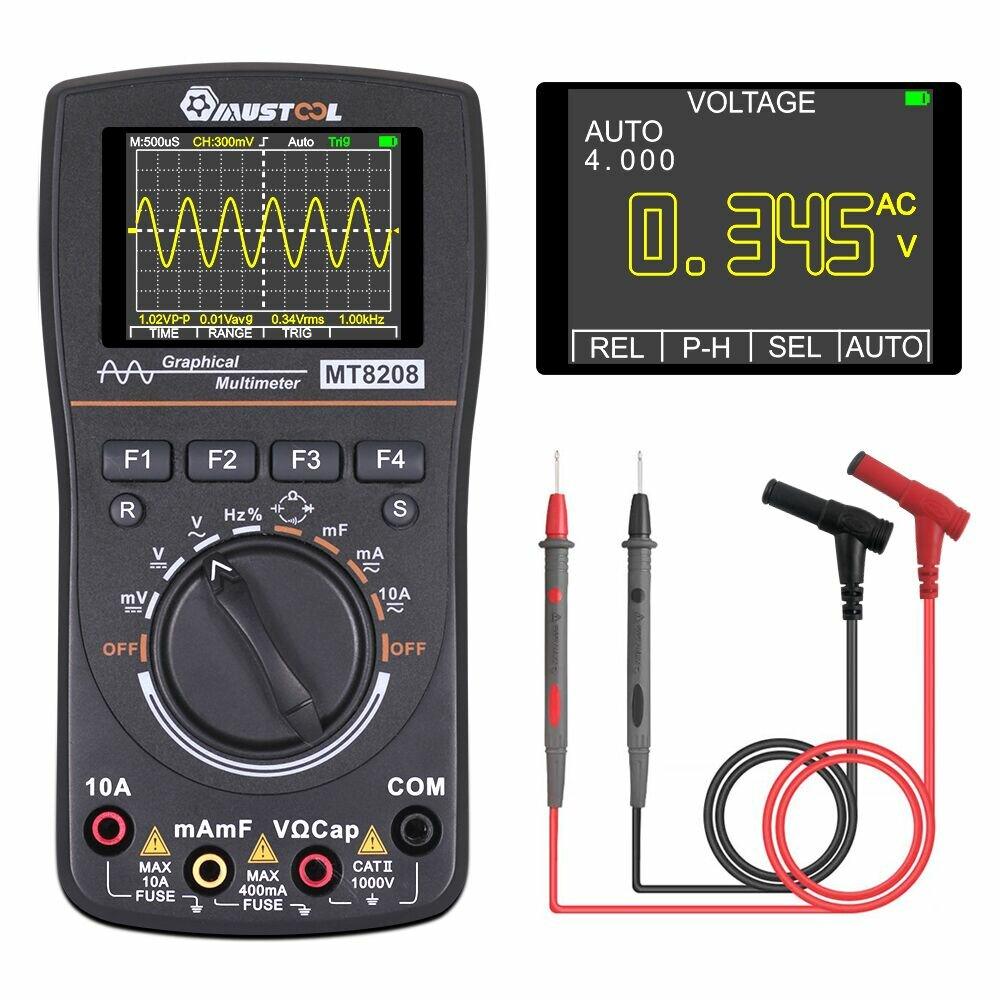 MUSTOOL MT8208 Intelligent Graphical Digital Oscilloscope Multimeter 2 in 1 With 2.4 Inches Color Screen 1MHz Bandwidth 2.5Msps Sampling Rate for DIY and Electronic Test Upgraded from MT8206 - Zen Craft