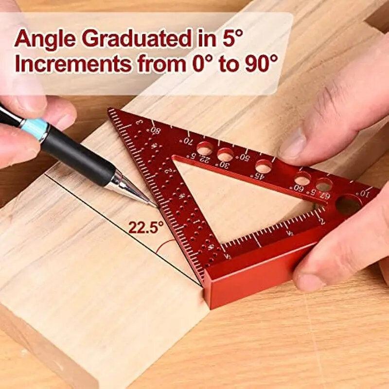 4 Inch Red Aluminum Alloy Triangle Ruler High Precision for Woodworking Carpentry Marking Gauge Angles 90 Degree Measuring Square - Zen Craft