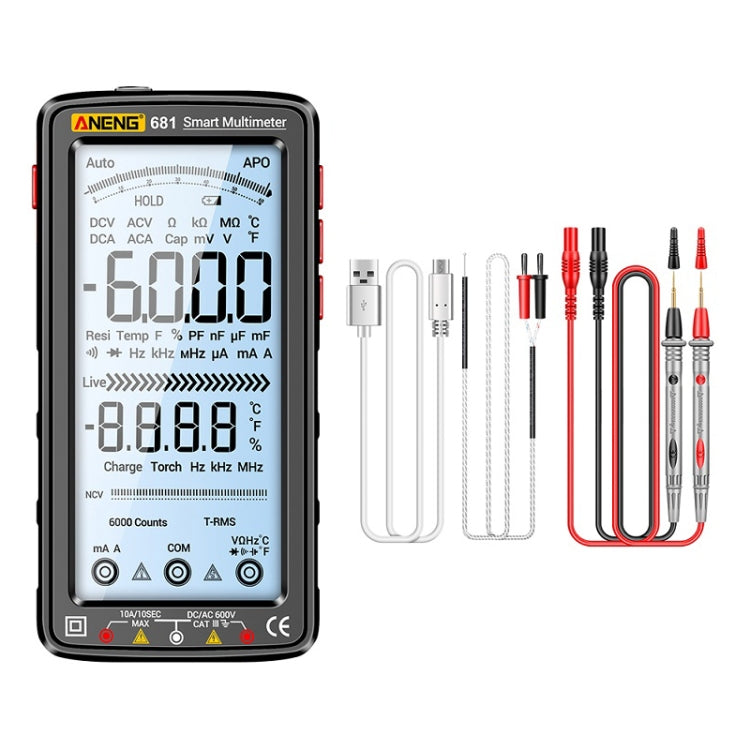 ANENG 681 LCD Digital Display Screen Smart Automatic Range Rechargeable Multimeter, 681 Red, 681 Black 681 Black Black