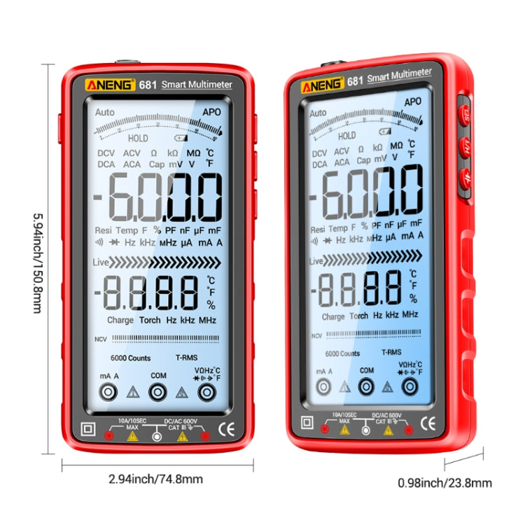 ANENG 681 LCD Digital Display Screen Smart Automatic Range Rechargeable Multimeter, 681 Red, 681 Black