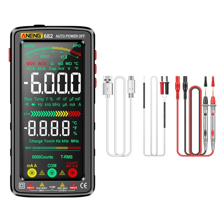 ANENG 682 Smart VA Reverse Display Automatic Range Rechargeable Multimeter, 682 Red, 682 Black 682 Black Black