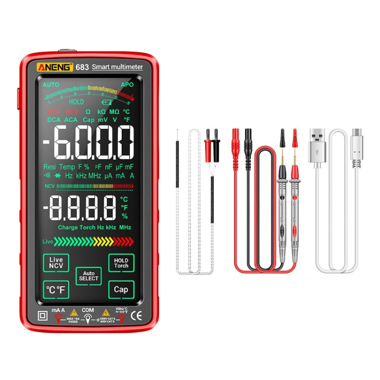 ANENG 683 Smart Touch Screen Automatic Range Rechargeable Multimeter, 683 Red, 683 Black 683 Red Red