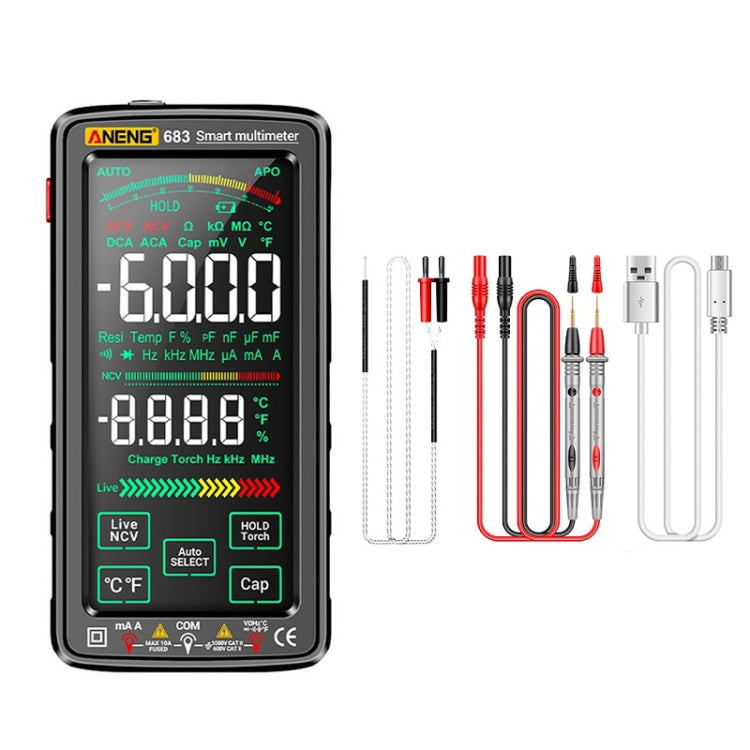 ANENG 683 Smart Touch Screen Automatic Range Rechargeable Multimeter, 683 Red, 683 Black 683 Black Black
