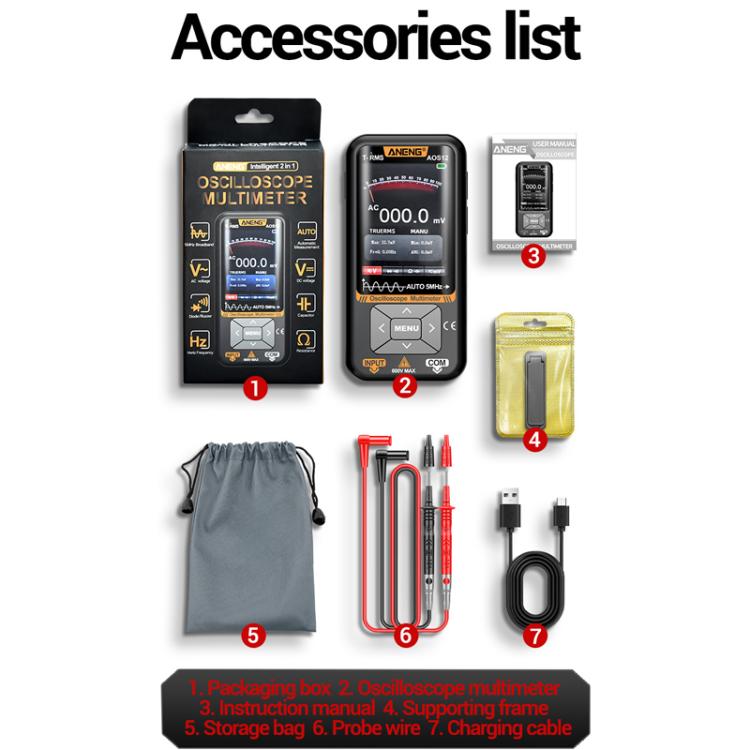ANENG 2 In 1 Handheld Color Screen Oscilloscope Digital Multimeter, AOS12