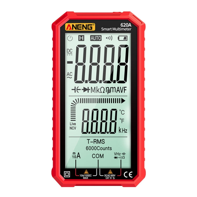 ANENG 620A Full Screen Smart Digital Multimeter, Black, Red Red