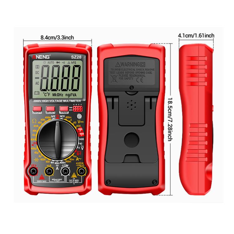 ANENG 2000V High Voltage High Precision Photovoltaic Digital Multimeter, SZ28 Red, SZ28 Black