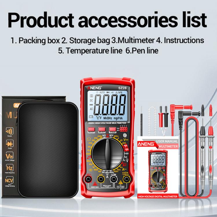 ANENG 2000V High Voltage High Precision Photovoltaic Digital Multimeter, SZ28 Red, SZ28 Black