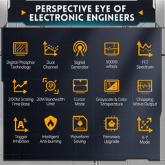 FNIRSI DPOX180H Handheld Phosphor Digital Oscilloscope 180MHz -3DB 50000wfms/s Dual Channel 20Mhz Signal Generator ZOOM XY FFT - Zen Craft