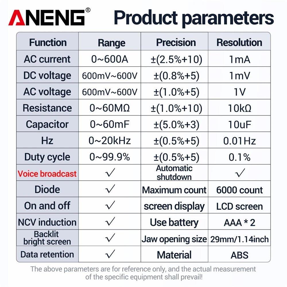 ANENG PN104 Clamp Meter AC Current Voice Broadcast Multimeter AC DC Voltage Tester Car Amp Hz Capacitance NCV Ohm Tester Tools - Zen Craft