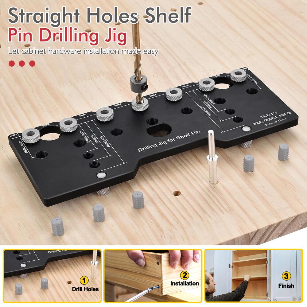 Adjustable Aluminum Alloy Cabinet Hardware Jig Shelf Pin Jig with 2 PCS 1/4 Inch Drill Bits Woodworking Pocket Hole Punch Locator Drill Guide - Zen Craft