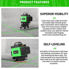 MUSTOOL 4D 16 Line Green Laser Level IP54 Self-Leveling 4000mAh Battery Touch Screen for Indoor/Outdoor Construction - Zen Craft