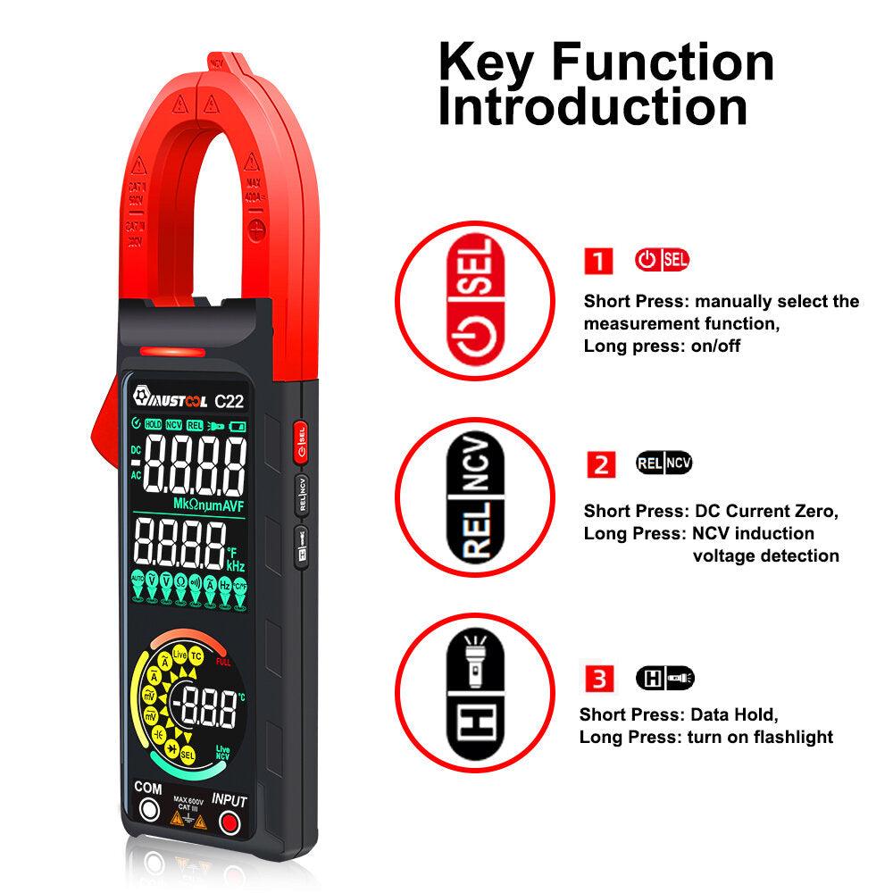 Mustool C22 Digital Clamp Meter 400A High Precision AC/DC Current Measure with Live Wire Recognition NCV Induction Detection Dual VA Color Screen - Zen Craft