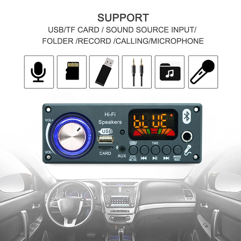D186BT TPA3116 100W+100W Stereo Bluetooth MP3 Audio Decoder Amplifier Board with Recording Treble Bass Controls
