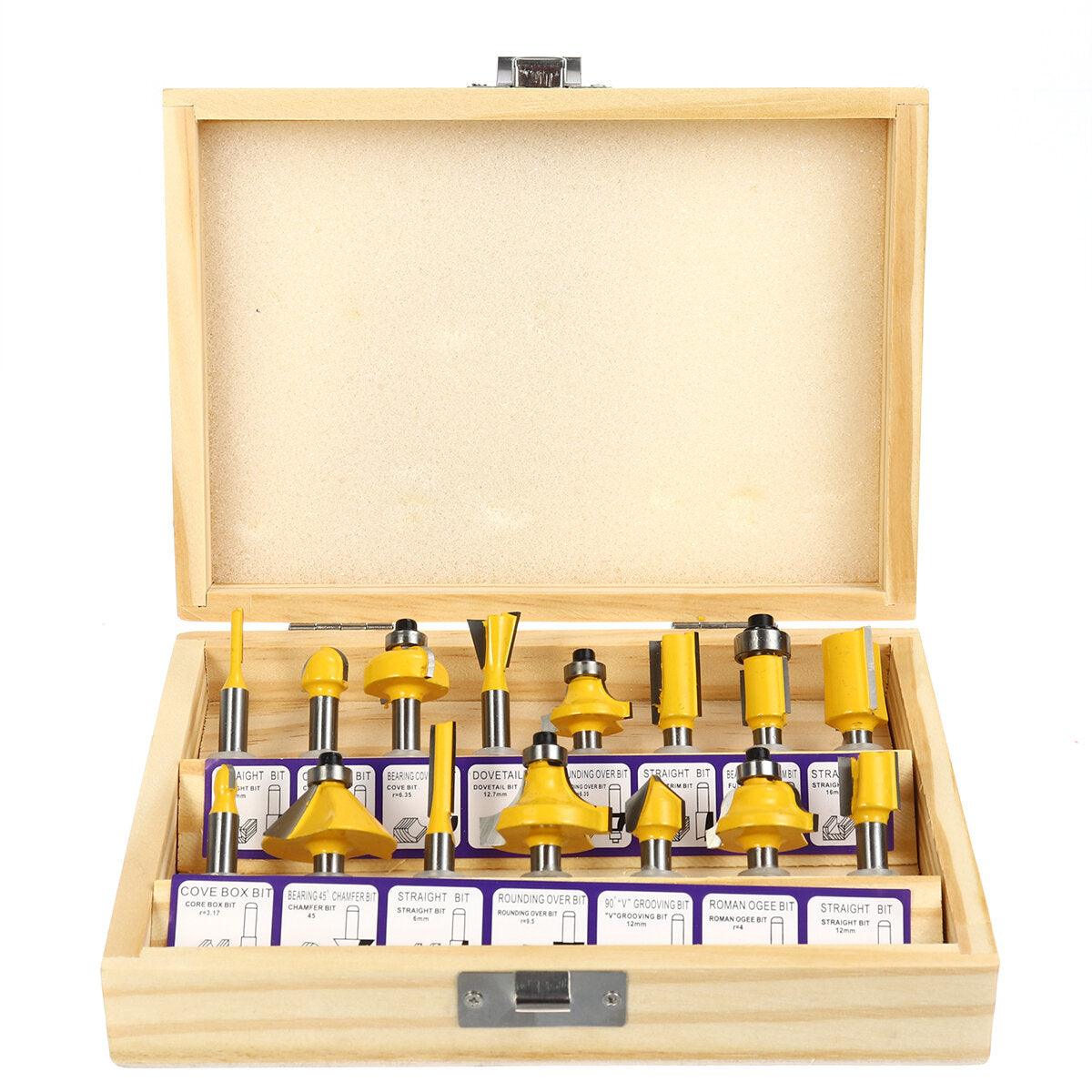 15pcs 1/4 Inch Shank Router Bits Set Carbide Trimming Machine Tool Set for woodworking