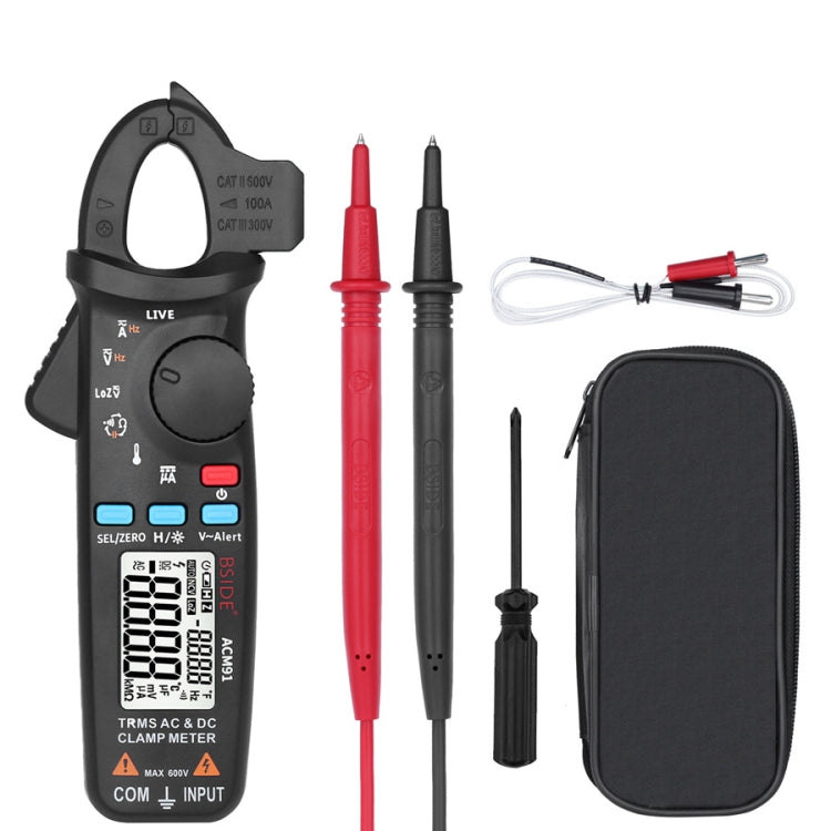 BSIDE ACM91 Digital Clamp Meter AC/DC Current 1mA True RMS Auto Range Capacitor Tester Multimeter, ACM91 Blue, ACM91 Black, ACM91 Grey ACM91 Black Black