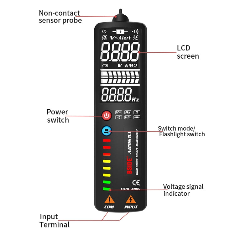 BSIDE Dual-Mode Smart Large-Screen Display Multimeter Electric Pen Portable Voltage Detector, ADMS1, ADMS1CL