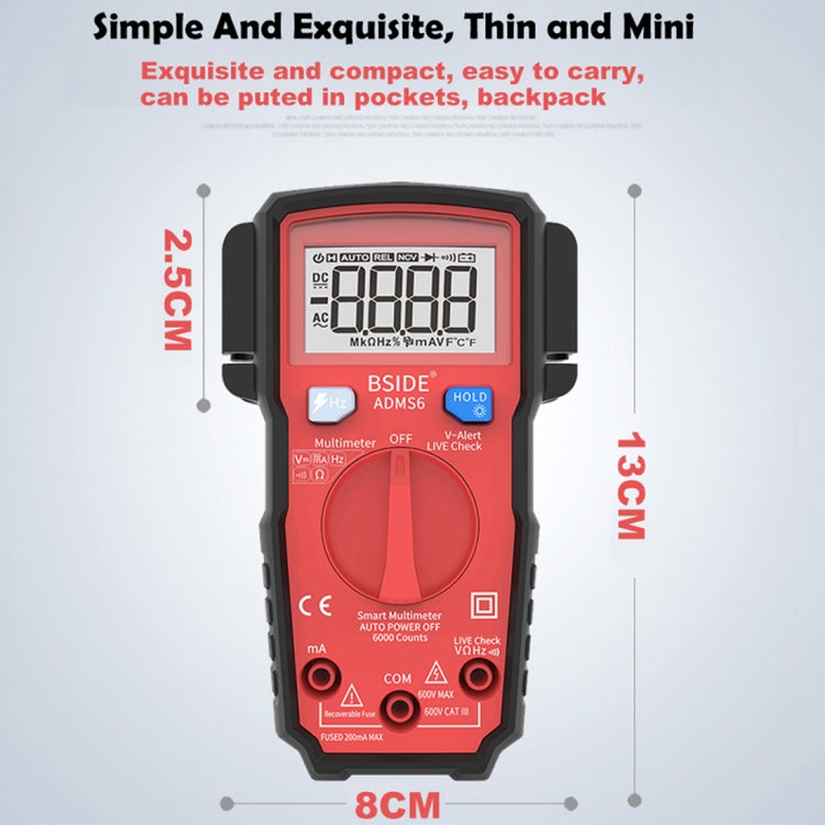 BSIDE ADMS6 High-precision Fully Automatic Small Digital Intelligent Multimeter with HD Digital Display & Shockproof Cover, Support Function Range Switch & Double-sided Pen Holder