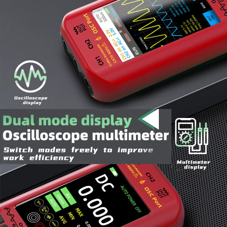 BSIDE O9 Digital Handheld Dual Channel 50MHz Oscilloscope Signal Source Multimeter, With Single Oscilloscope Probe (Red), With Dual Oscilloscope Probe (Red)
