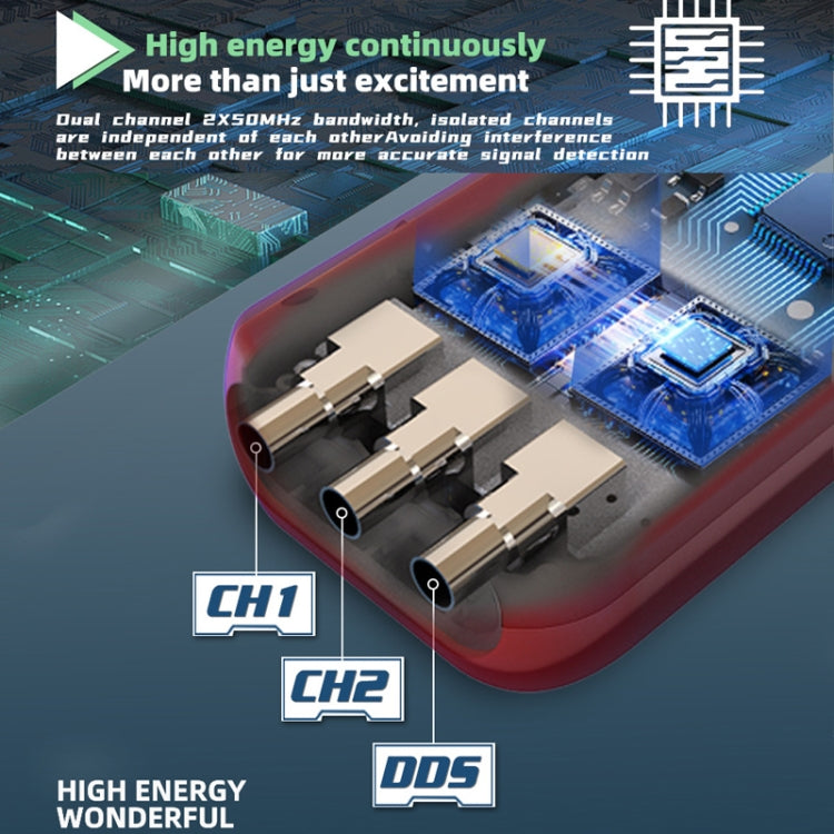 BSIDE O9 Digital Handheld Dual Channel 50MHz Oscilloscope Signal Source Multimeter, With Single Oscilloscope Probe (Red), With Dual Oscilloscope Probe (Red)