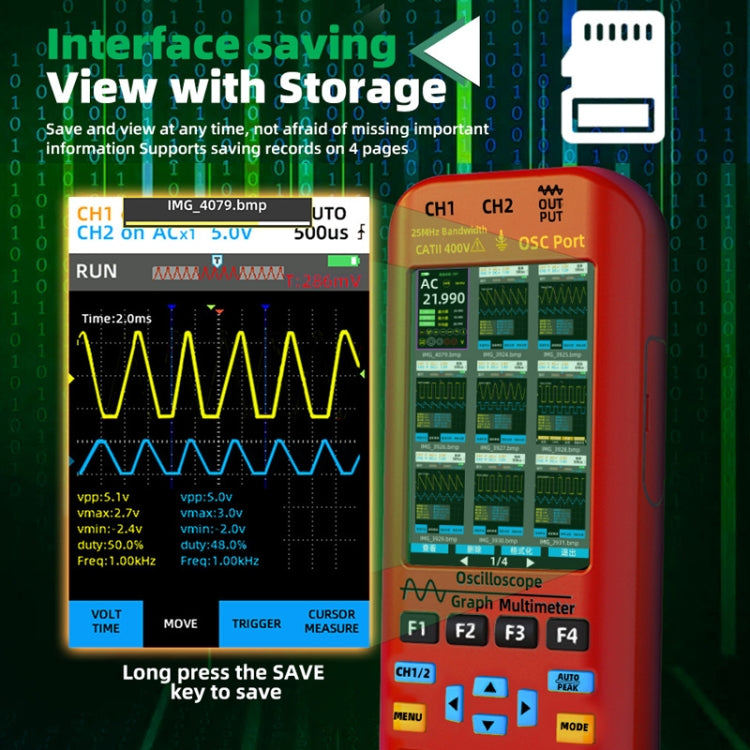 BSIDE O9 Digital Handheld Dual Channel 50MHz Oscilloscope Signal Source Multimeter, With Single Oscilloscope Probe (Red), With Dual Oscilloscope Probe (Red)