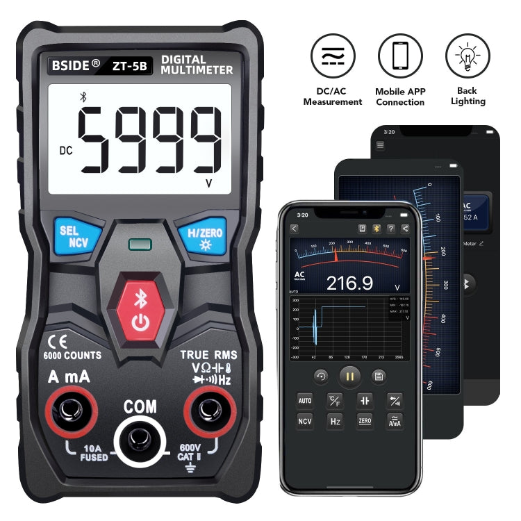 BSIDE ZT-5B Smart Bluetooth 6000 Words Automatic Range Digital Multimeter, ZT-5B
