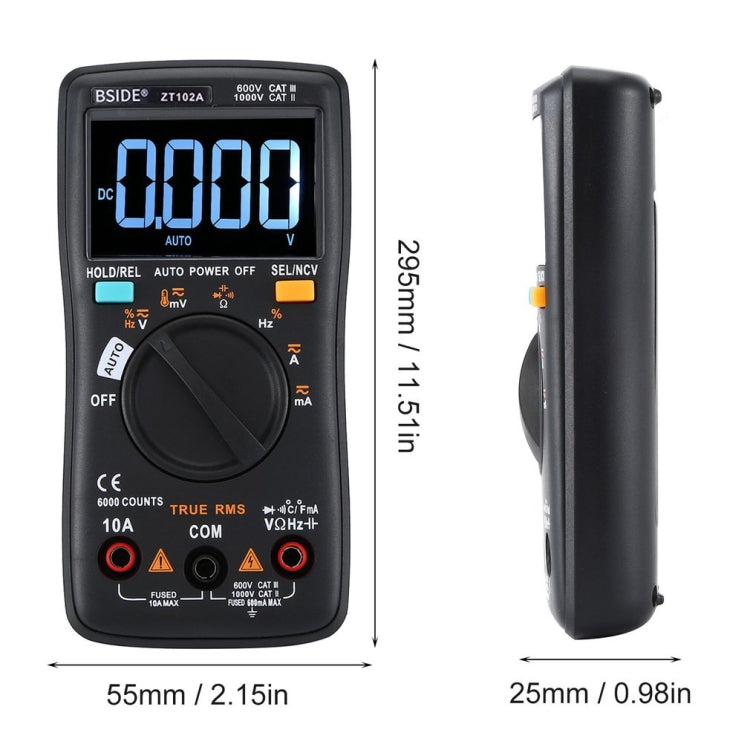 BSIDE ZT102A LCD Display 6000 Words AUTO Intelligent Gear Automatic Range Digital Multimeter, ZT102A