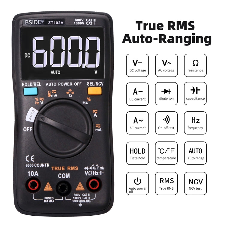 BSIDE ZT102A LCD Display 6000 Words AUTO Intelligent Gear Automatic Range Digital Multimeter, ZT102A