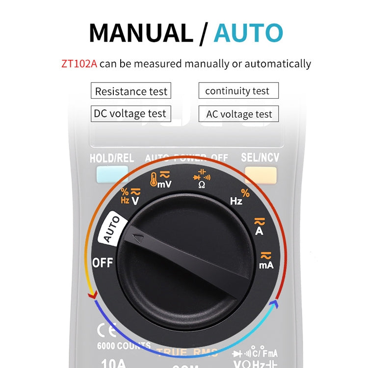 BSIDE ZT102A LCD Display 6000 Words AUTO Intelligent Gear Automatic Range Digital Multimeter, ZT102A
