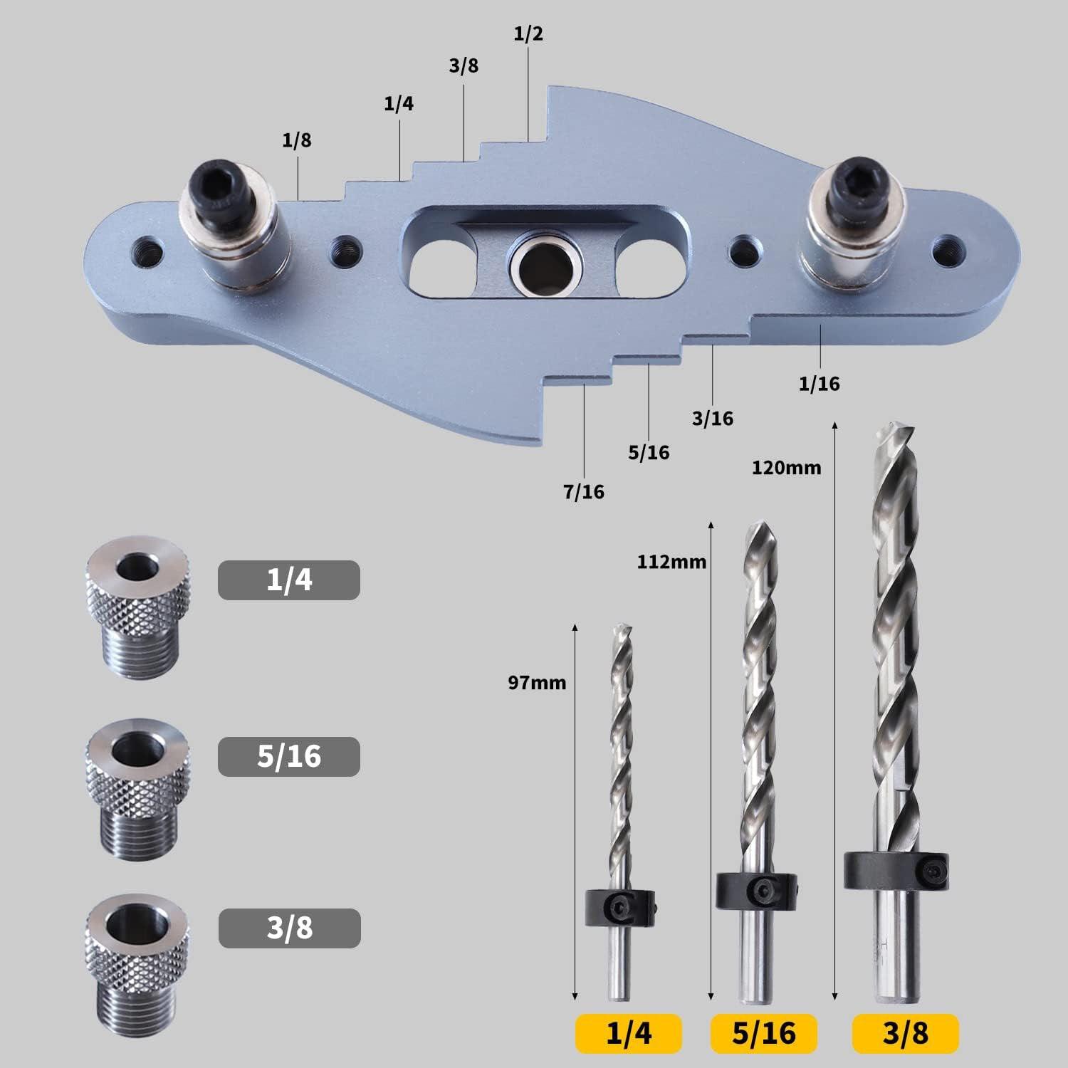 Precision Dowel Jig Kit Aluminum Alloy Self-Centering Line Scriber Woodworking Tools with 1/4 5/16 3/8inch Drill Bits Professional Drill Guide for Hand Tools - Zen Craft