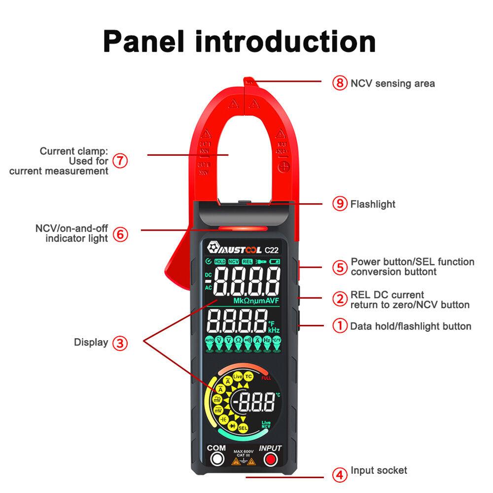 Mustool C22 Digital Clamp Meter 400A High Precision AC/DC Current Measure with Live Wire Recognition NCV Induction Detection Dual VA Color Screen - Zen Craft