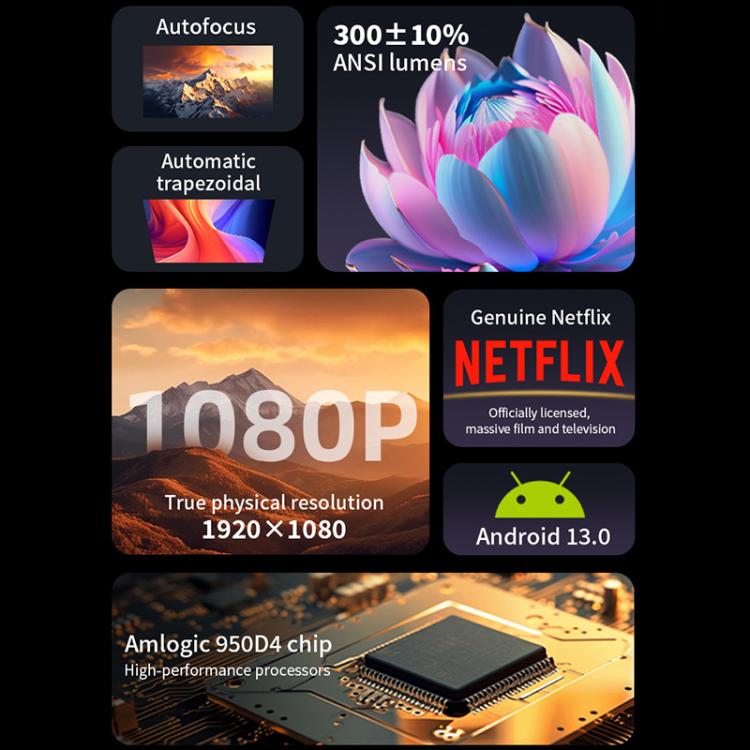 Cheerlux E2C Whale OS Version 1920x1080P 300ANSI Smart Projector, US Plug, UK Plug, AU Plug, EU Plug