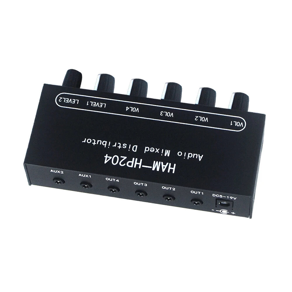 HAM-HP204 Stereo Audio Mixer Distributor Signal Selector 2 Input 4 Output 5X Magnification 3.5mm JRC NJM3414A DC 5-15V Volume Control