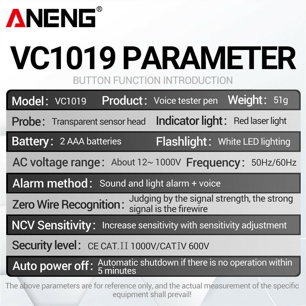 ANENG VC1019 Red Laser Test Pen Voice Broadcast Voltage Detector 12-1000V Volt Current Non-Contact Pen Electric Teste Meter Tool - Zen Craft